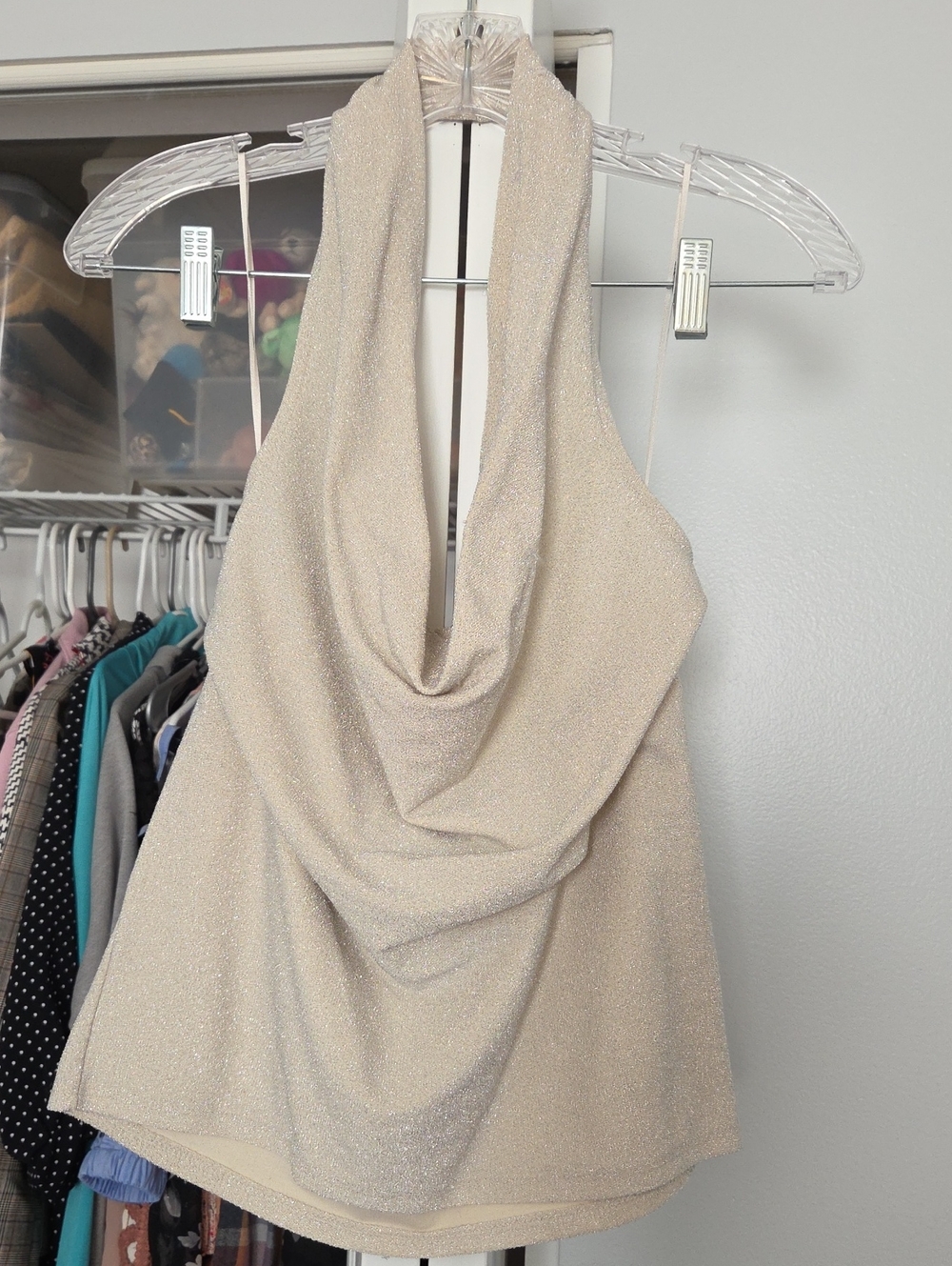 Express Shimmery Halter Top - Champagne Beige